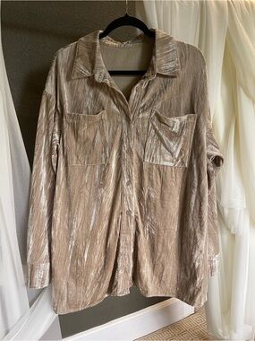 Women's Shimmery Beige Button-Up Shirt